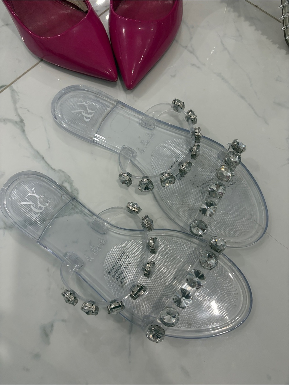 Crystal-Embellished Clear Slide Jelly Sandals - Women's